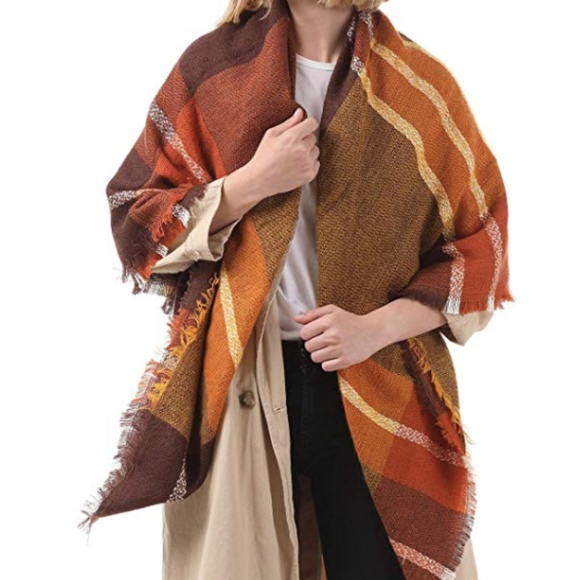 Brown Oversized Plaid Tartan Blanket Scarf - Picture 3 of 3